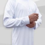 Qamis Emirati à zip tissu Precious blanc satiné