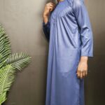 Qamis Emirati à zip tissu Precious bleu satiné