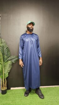 Qamis Emirati à zip tissu Precious bleu satiné – Image 3