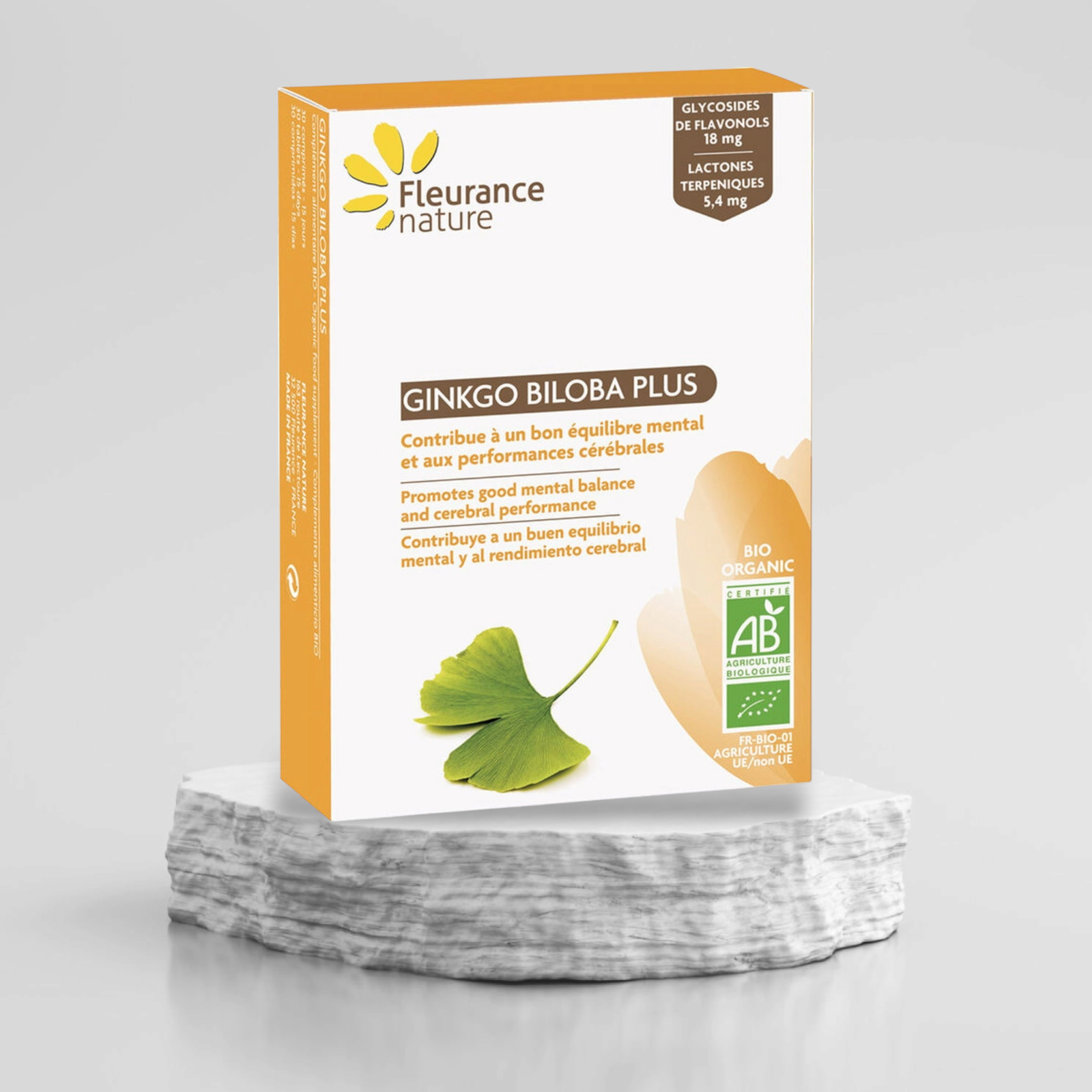 2025/01/78089.png Fleurance Nature Ginkgo Biloba PLUS en Comprimés Bio, 30 comprimés
Aide à la concentration au quotidien – Image 1