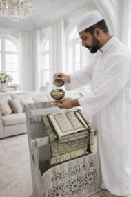 Support pour tapis de prière, Coran et encensoir – Beige – Image 4