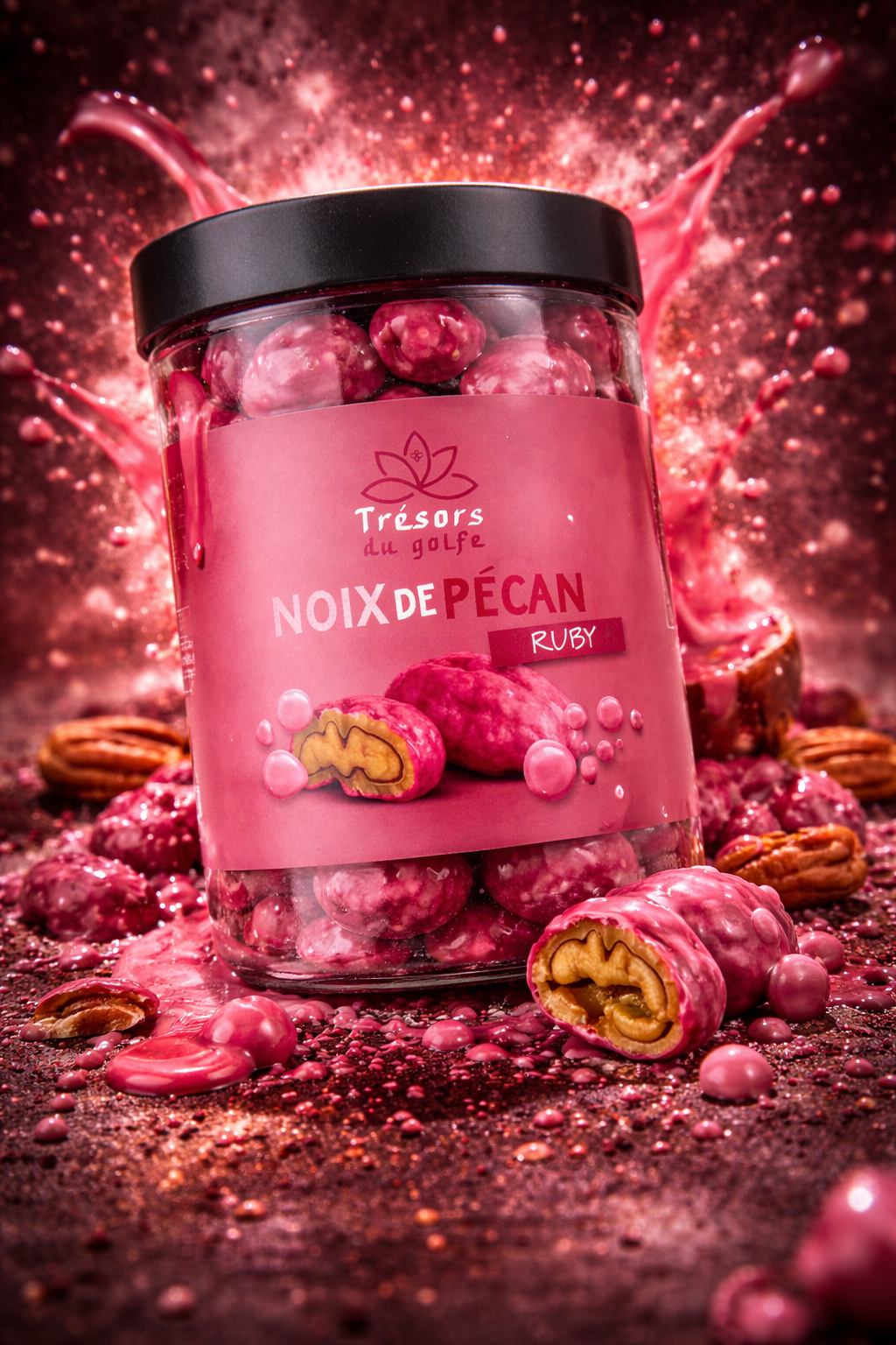 2026/01/322501.png Boîte 200 g de noix de pécan enrobées façon DUBAÏ, saveur ruby. – Image 1